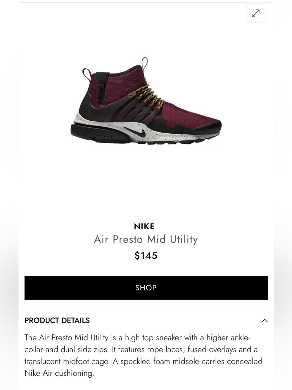 Nike Air Presto Mid Utility Bordeaux Men’s Size 9